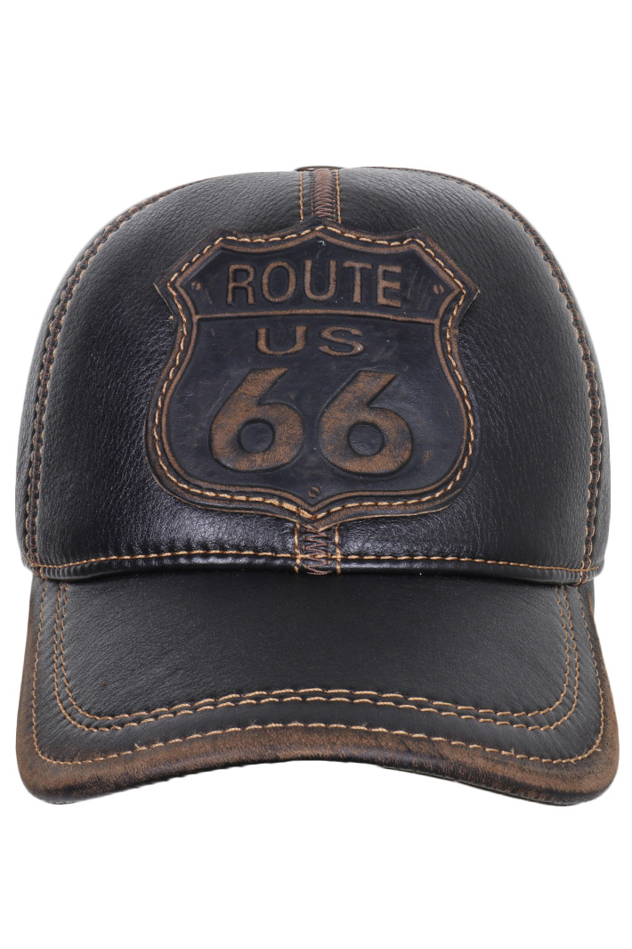 Бейсболка Route 66 кожаная коричневая - фото 2 - rockbunker.ru