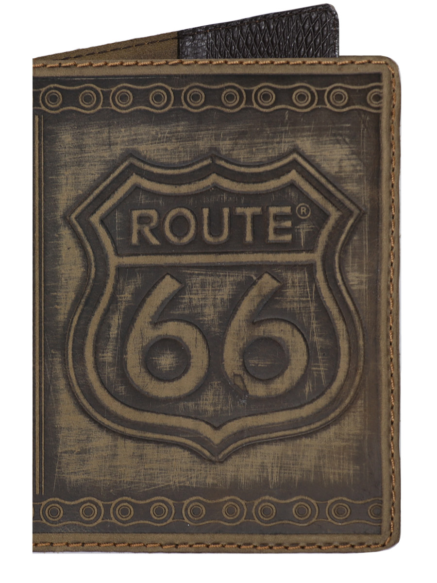Обложка на паспорт Route 66 кожаная Темно-Коричневая - фото 1 - rockbunker.ru