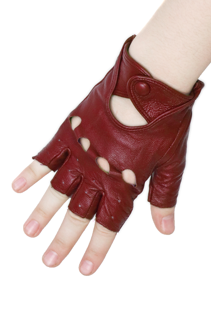 Перчатки кожаные женские без пальцев красные - фото 1 - rockbunker.ru