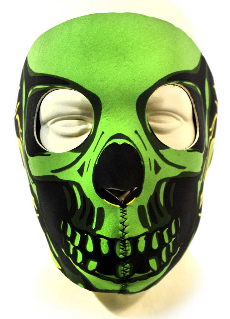 Байкерская маска череп зеленый на все лицо - фото 2 - rockbunker.ru