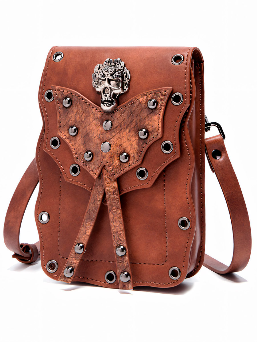 Подсумок Стимпанк Череп Коричневый - фото 1 - rockbunker.ru