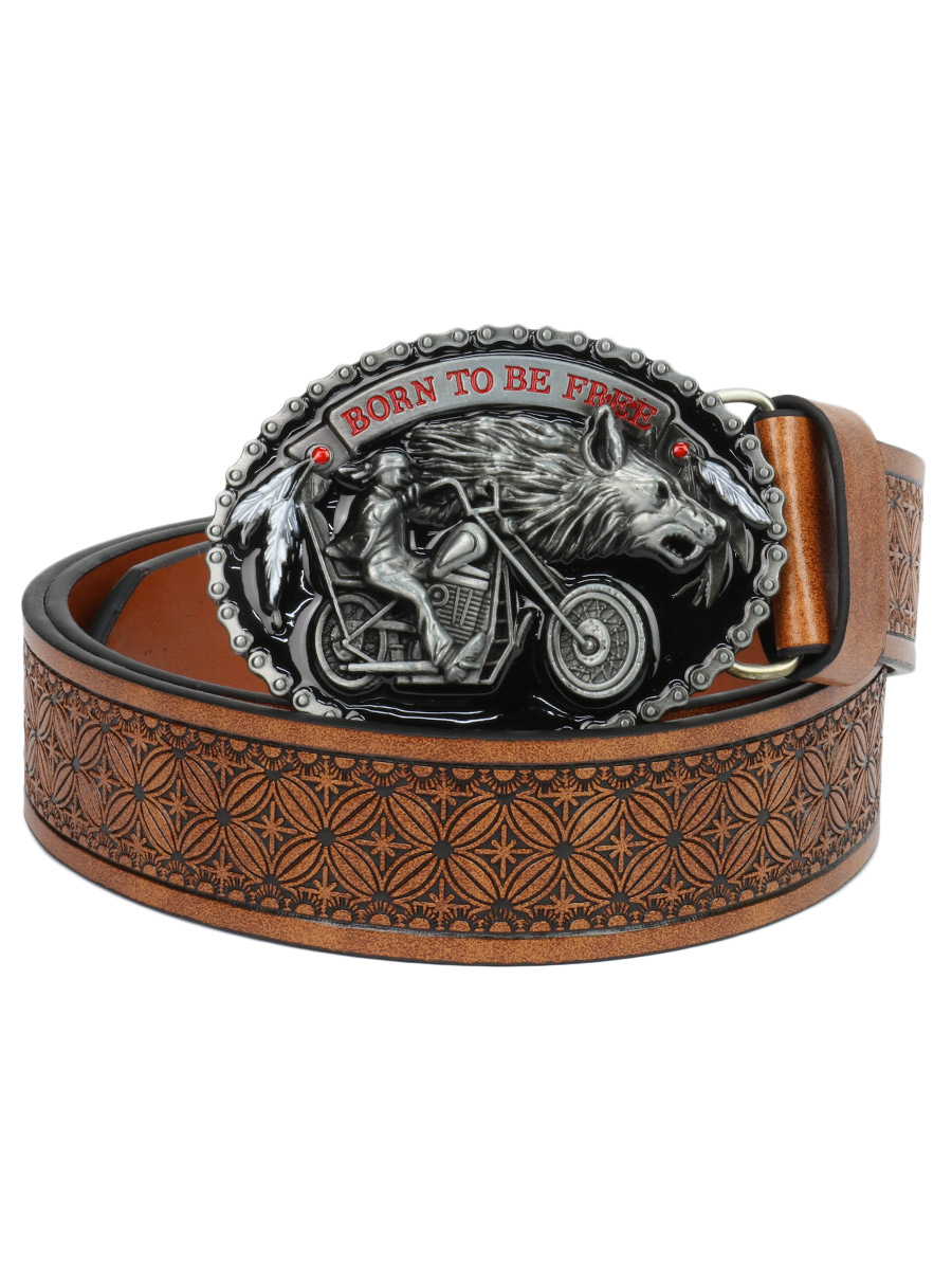 Ремень с пряжкой Born To Be Free коричневый - фото 1 - rockbunker.ru