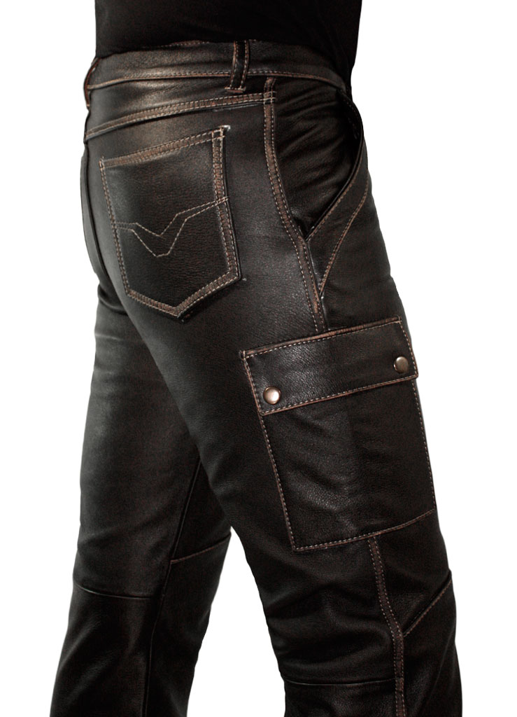 Штаны кожаные мужские с карманами - фото 5 - rockbunker.ru