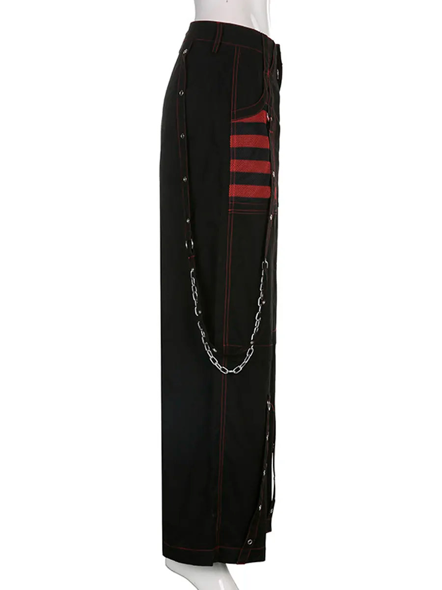 Штаны летние с цепями черно-красные - фото 3 - rockbunker.ru