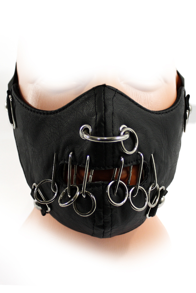 Rave маска с решеткой и кольцами на ротовом разрезе - фото 2 - rockbunker.ru