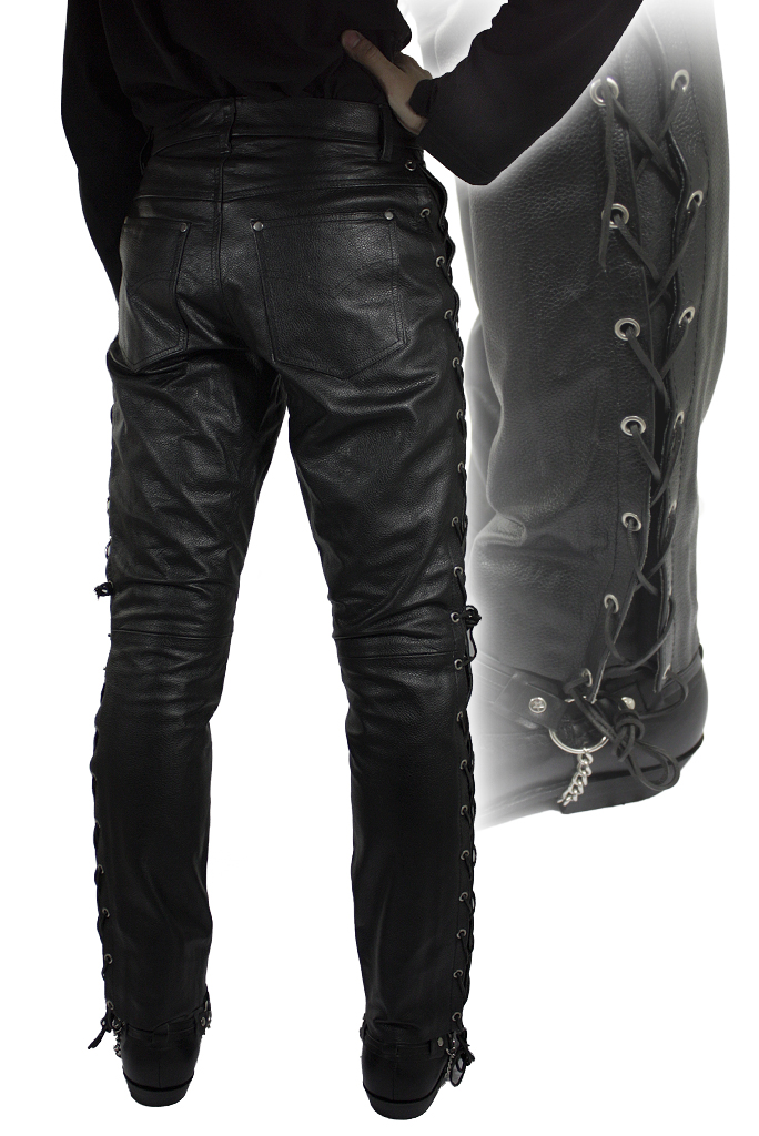Штаны кожаные мужские со шнуровкой - фото 2 - rockbunker.ru