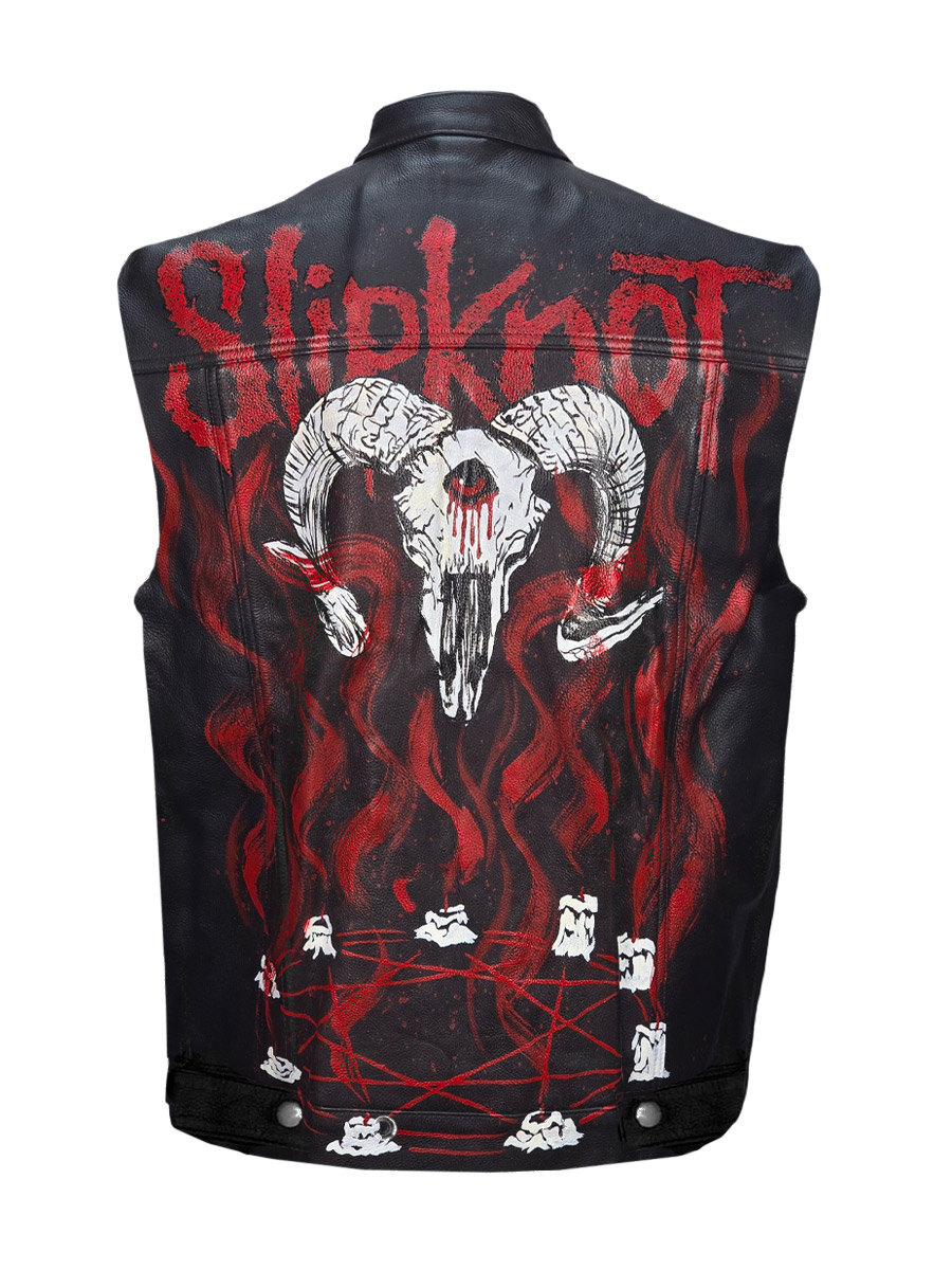 Жилет кожаный кастомный Slipknot - фото 1 - rockbunker.ru