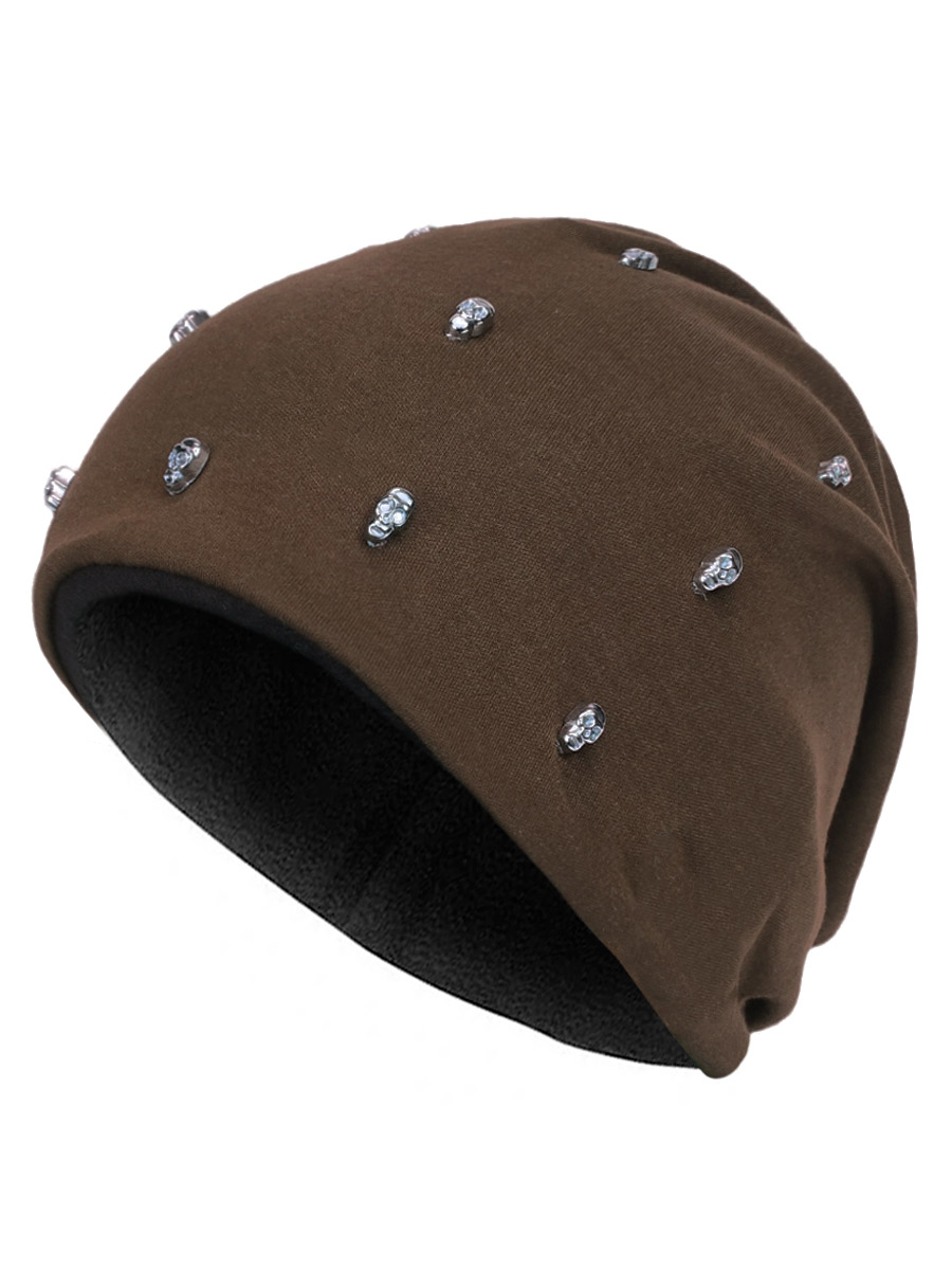 Шапка коричневая С Черепами - фото 2 - rockbunker.ru