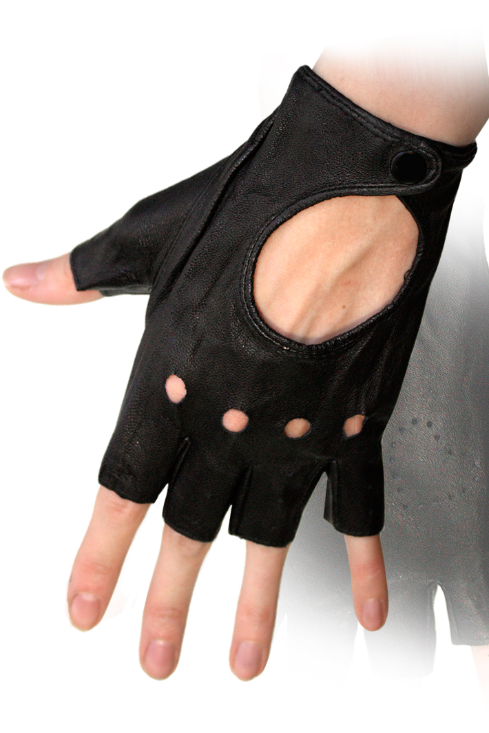 Перчатки кожаные женские без пальцев на кнопке - фото 1 - rockbunker.ru