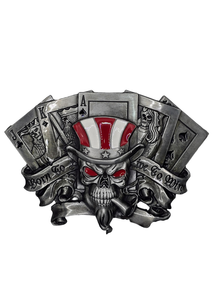 Пряжка Череп Карты - фото 1 - rockbunker.ru