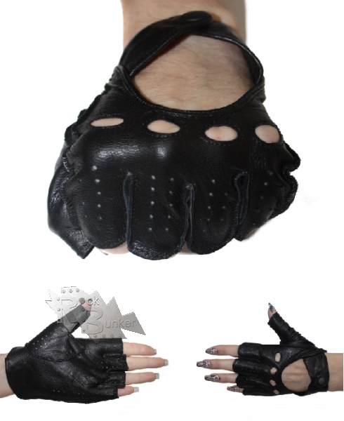 Перчатки кожаные без пальцев женские на кнопках - фото 1 - rockbunker.ru