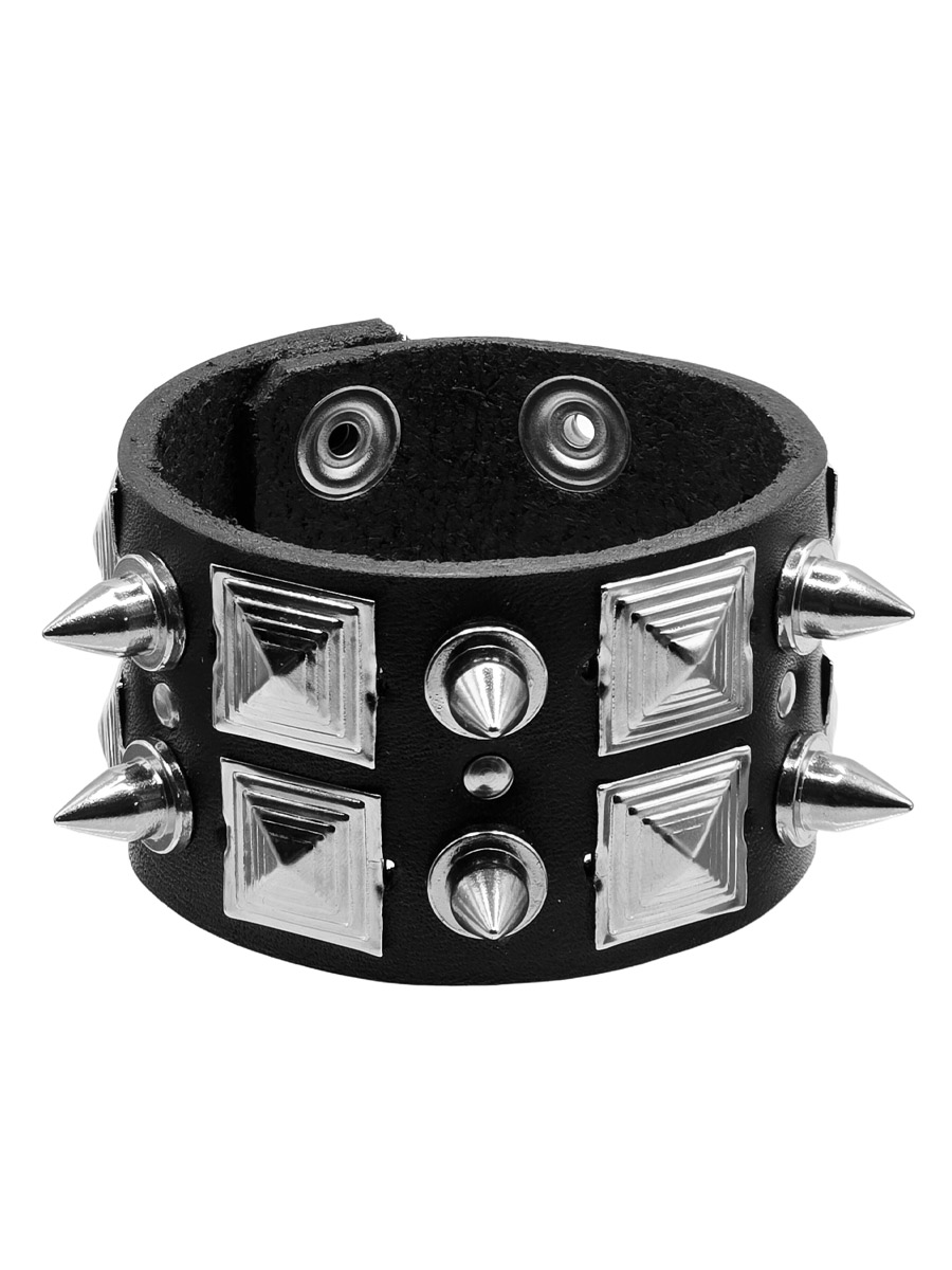 Браслет кожаный Rebel State Квадрат Шипы - фото 1 - rockbunker.ru