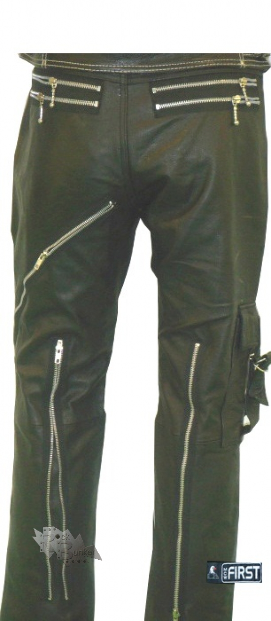 Штаны кожаные мужские First M-8010 RIGBOY с молниями - фото 2 - rockbunker.ru