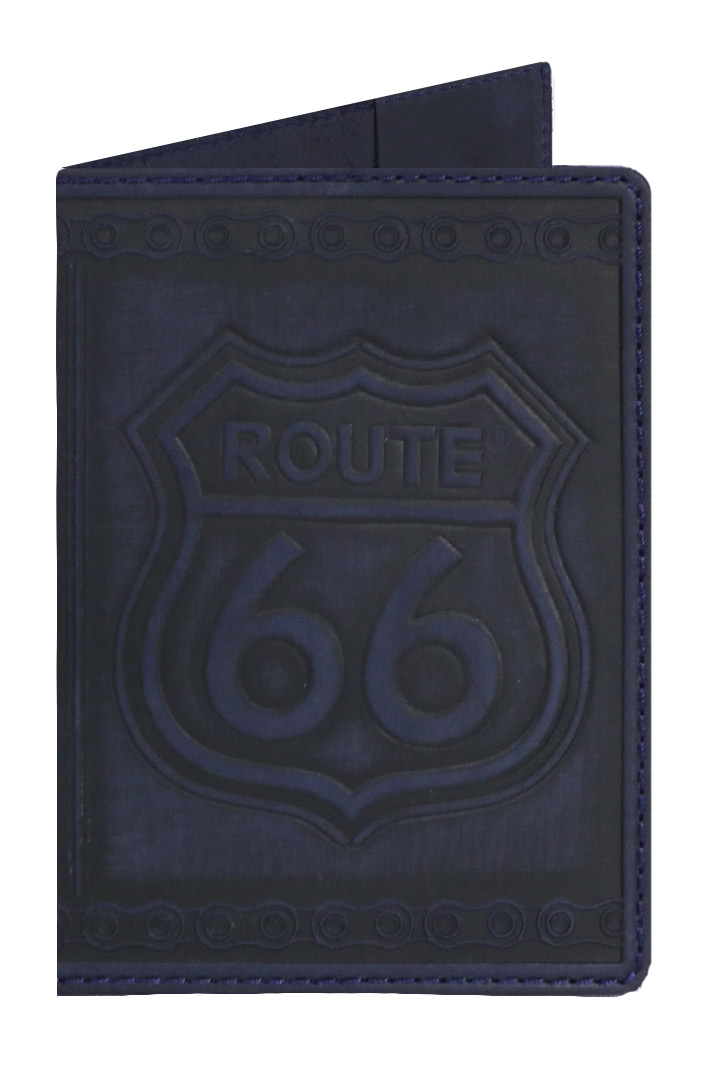 Обложка на паспорт Route 66 кожаная Синяя - фото 1 - rockbunker.ru