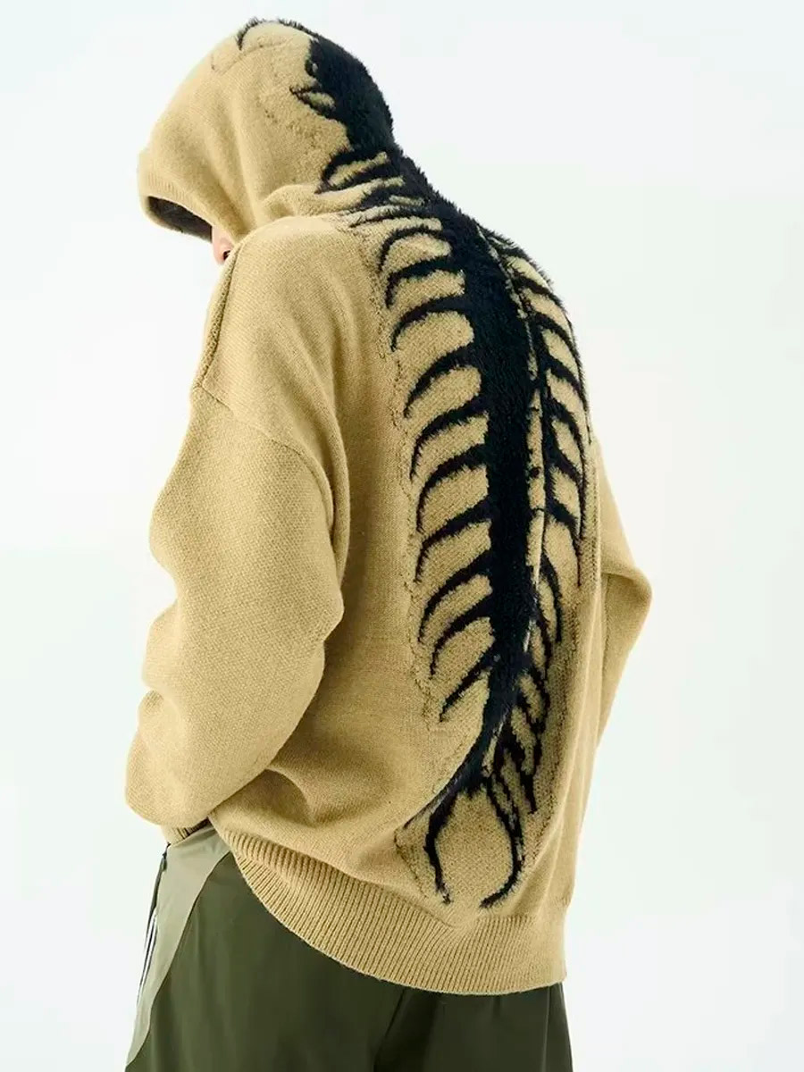 Свитер Вязаный с Капюшоном Бежевый - фото 1 - rockbunker.ru