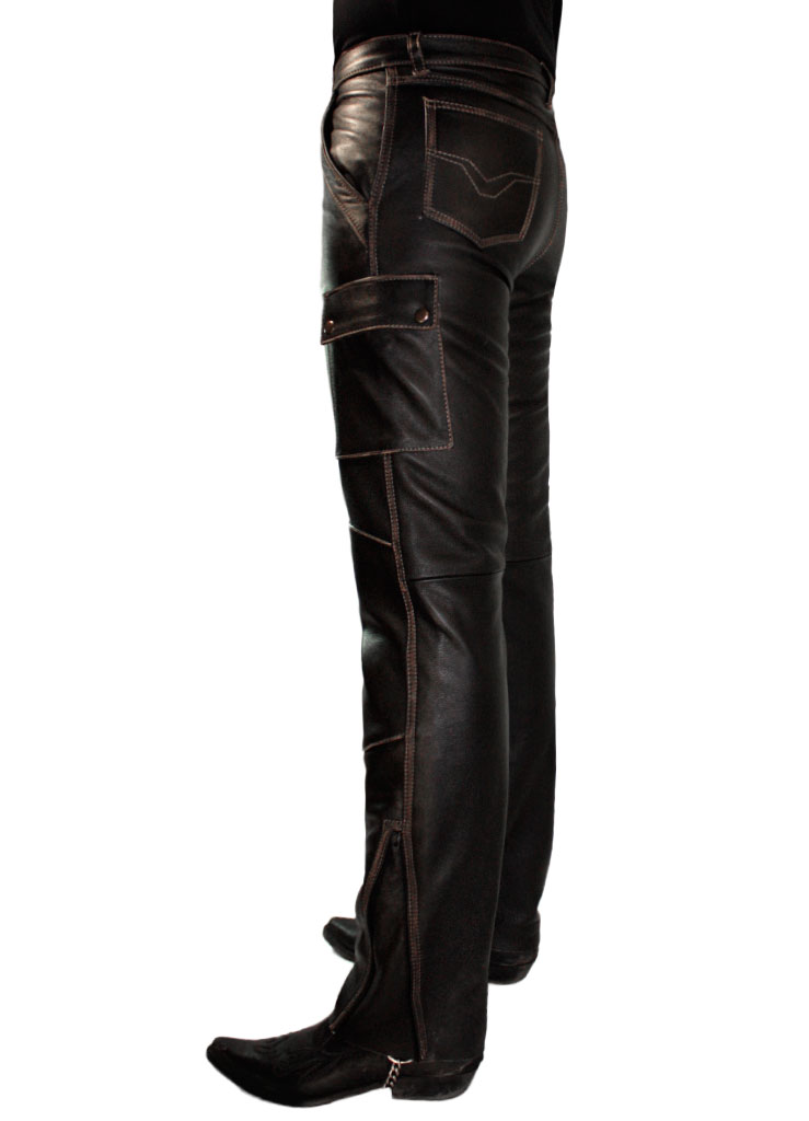Штаны кожаные мужские с карманами - фото 4 - rockbunker.ru