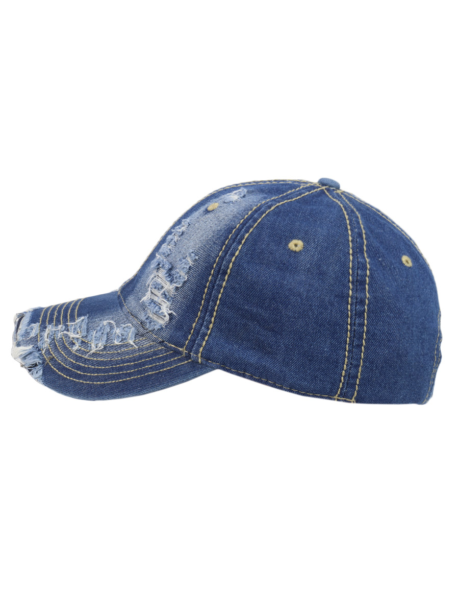 Бейсболка Джинсовая Винтажная Синяя - фото 2 - rockbunker.ru