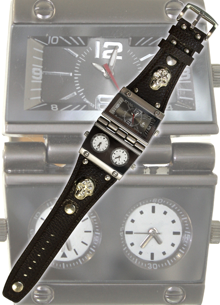 Часы наручные Swiss с коричневым кожаным браслетом  - фото 4 - rockbunker.ru