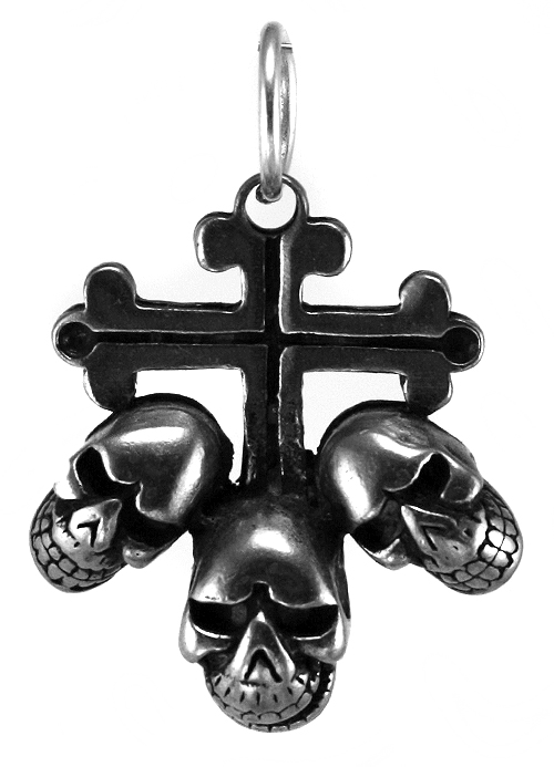 Кулон Крест с тремя черепами - фото 1 - rockbunker.ru