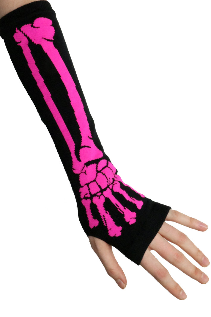 Перчатки-митенки Arm Warmer Скелет руки розовый - фото 1 - rockbunker.ru