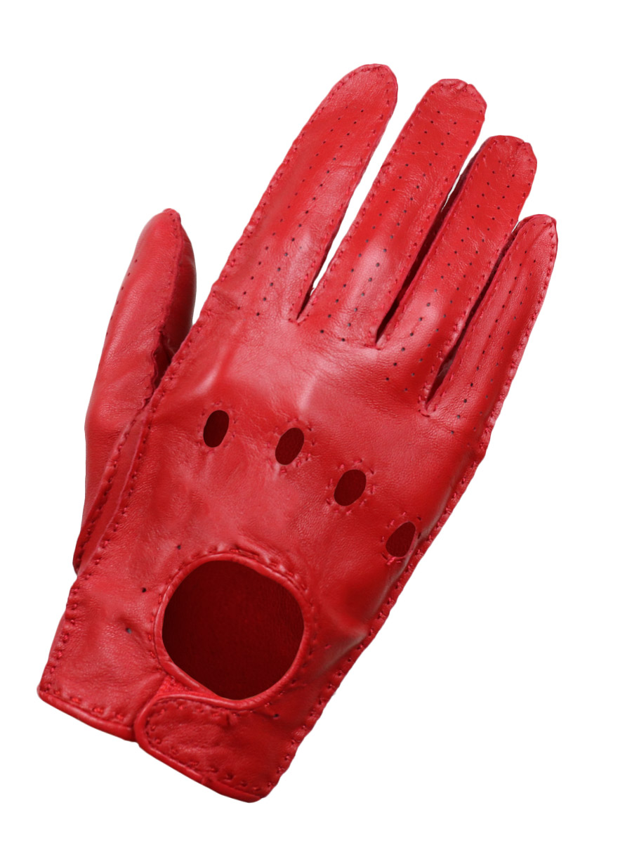 Перчатки кожаные красные с перфорацией на липучке - фото 1 - rockbunker.ru