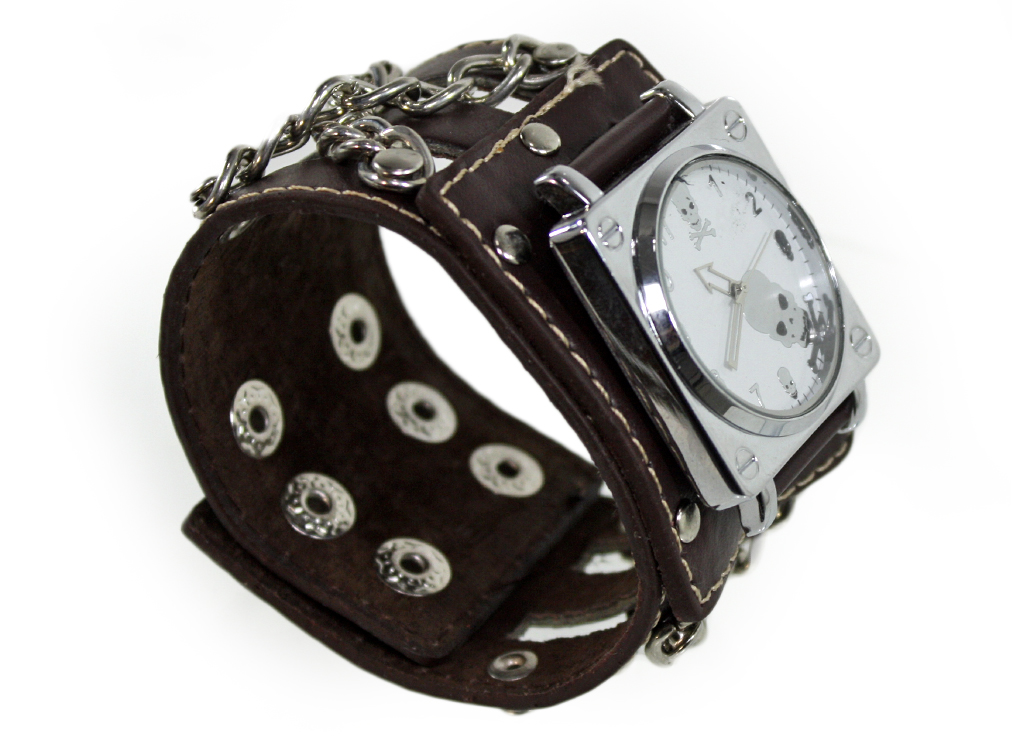 Часы Черепа с цепями с белым циферблатом коричневые - фото 9 - rockbunker.ru