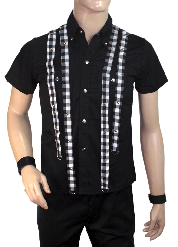 Рубашка с аксельбантами в клетку с коротким рукавом - фото 1 - rockbunker.ru