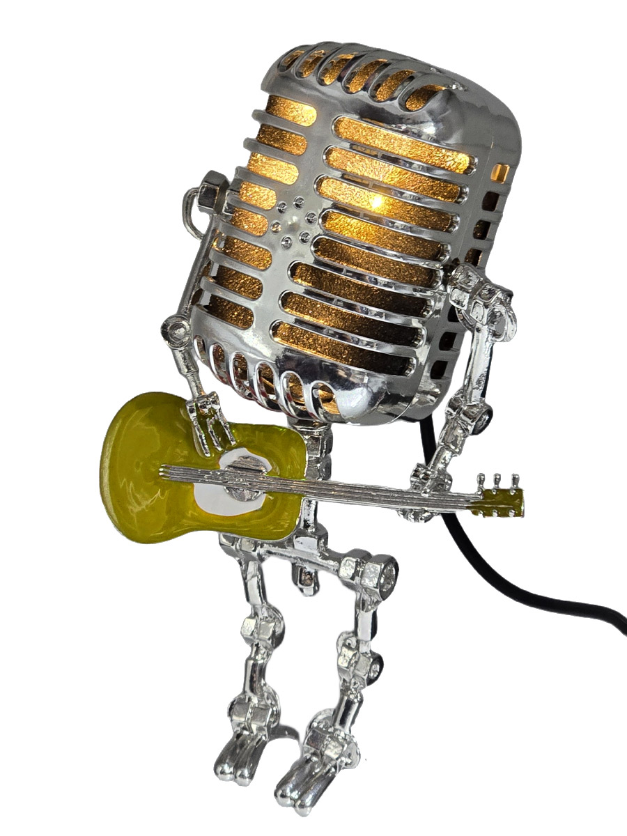 Лампа Робот-микрофон с гитарой желтый - фото 2 - rockbunker.ru