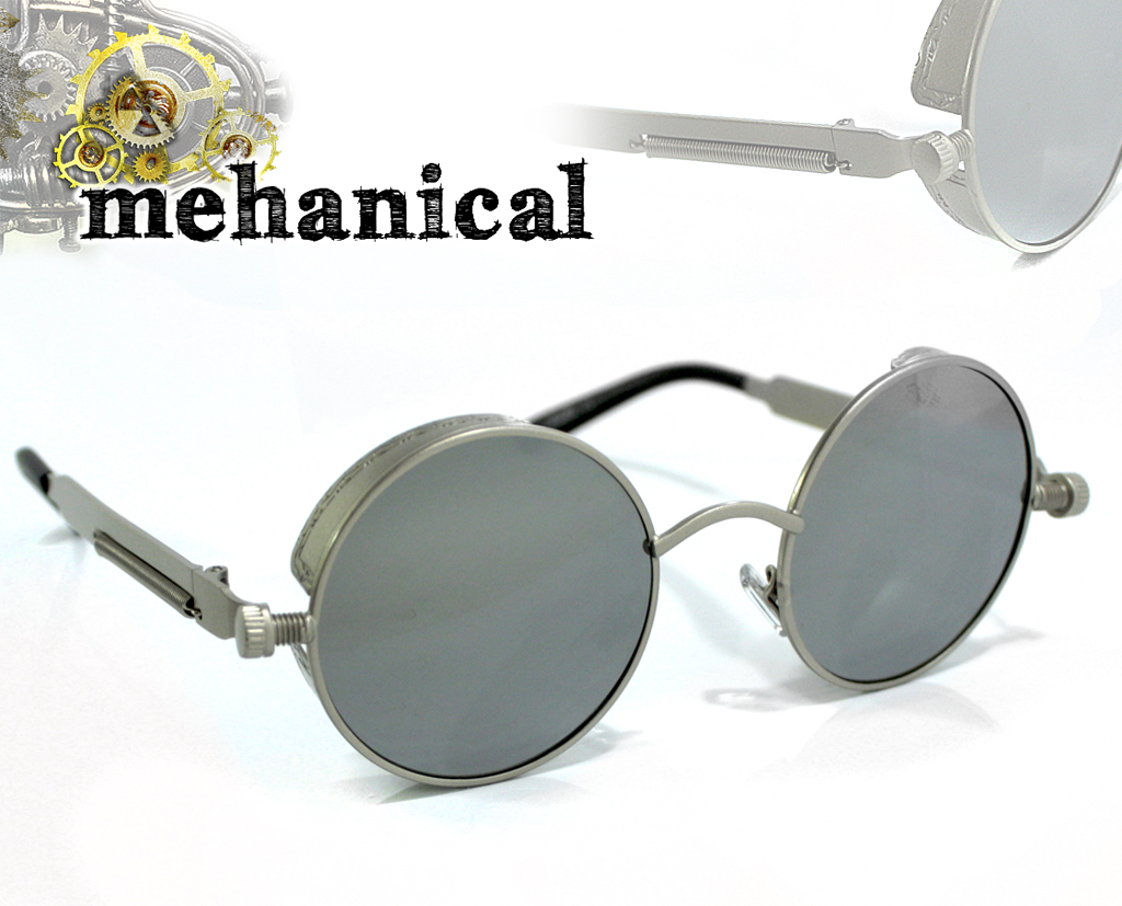 Очки солнцезащитные круглые Mechanical зеркальные с шорами - фото 1 - rockbunker.ru