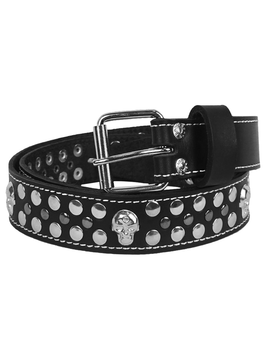 Ремнь кожаный Rebel State Черепа Заклепки - фото 1 - rockbunker.ru
