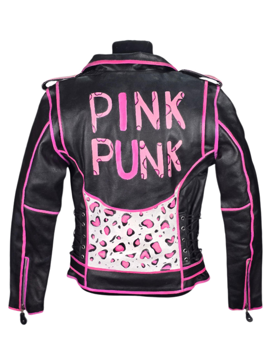 Косуха кастомная кожаная Pink Punk - фото 2 - rockbunker.ru