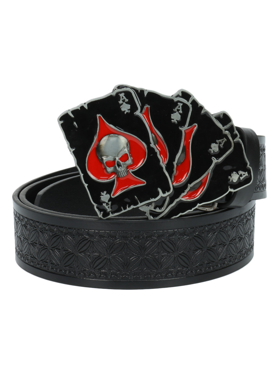 Ремень из экокожи с пряжкой Четыре Туза черный - фото 1 - rockbunker.ru