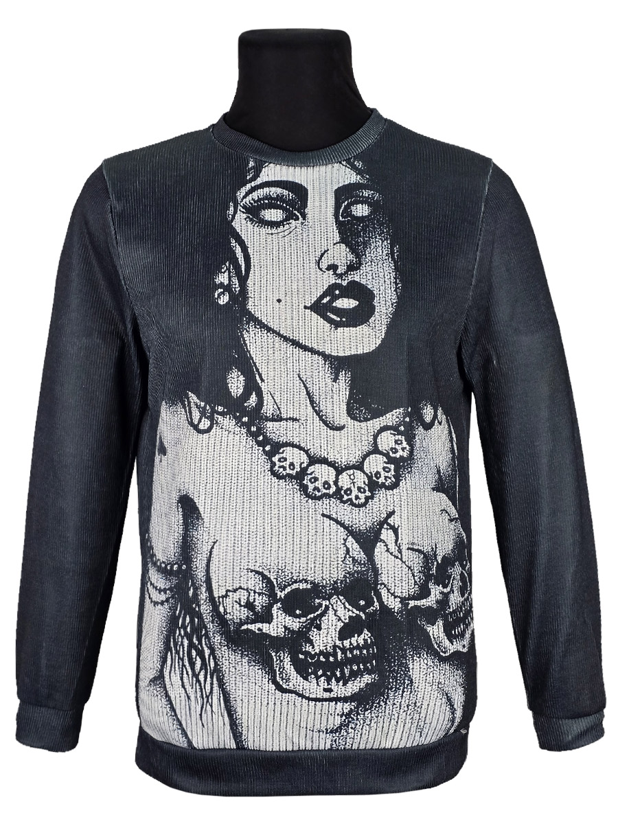 Джемпер "Девушка с черепами" трикотажный - фото 1 - rockbunker.ru
