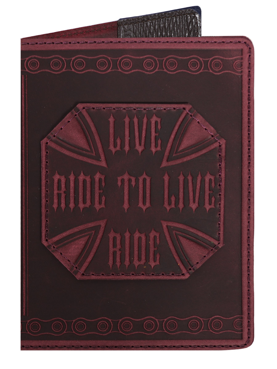 Обложка на паспорт Live to ride Ride to Live малиновая - фото 1 - rockbunker.ru