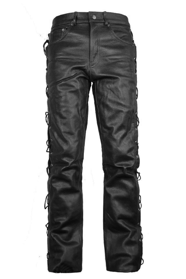 Штаны кожаные мужские со шнуровкой - фото 1 - rockbunker.ru