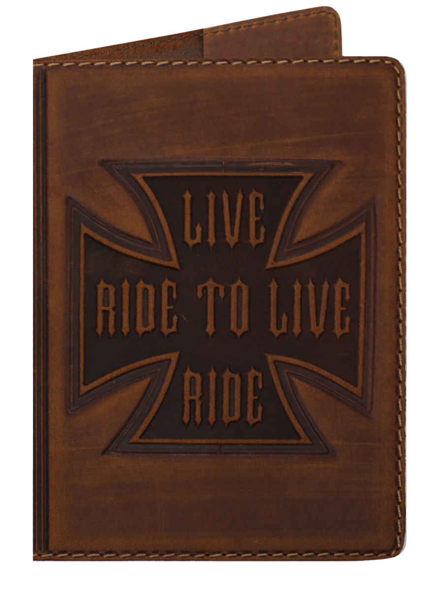 Обложка на паспорт Live To Ride Ride To Live Кожаная Темно-Коричневая - фото 1 - rockbunker.ru