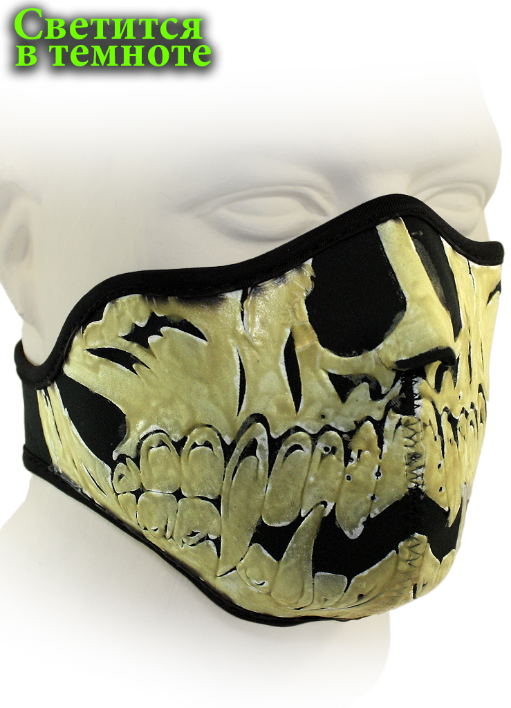 Байкерская маска челюсть с клыками светится в темноте - фото 1 - rockbunker.ru