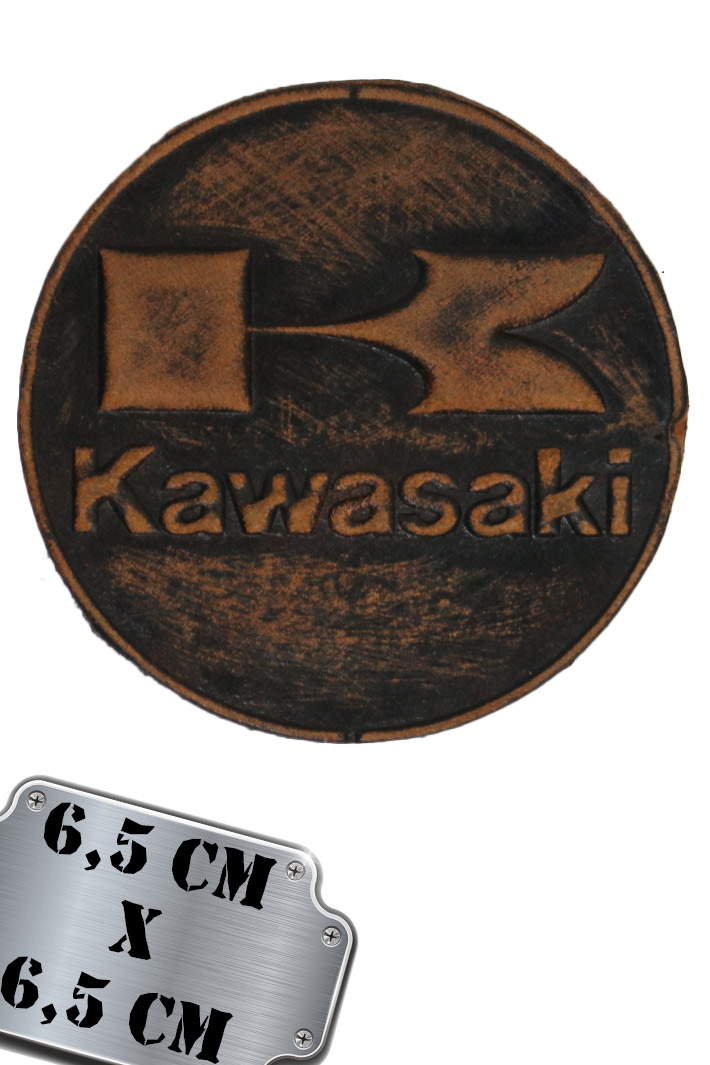 Нашивка кожаная Kawasaki коричневая - фото 1 - rockbunker.ru
