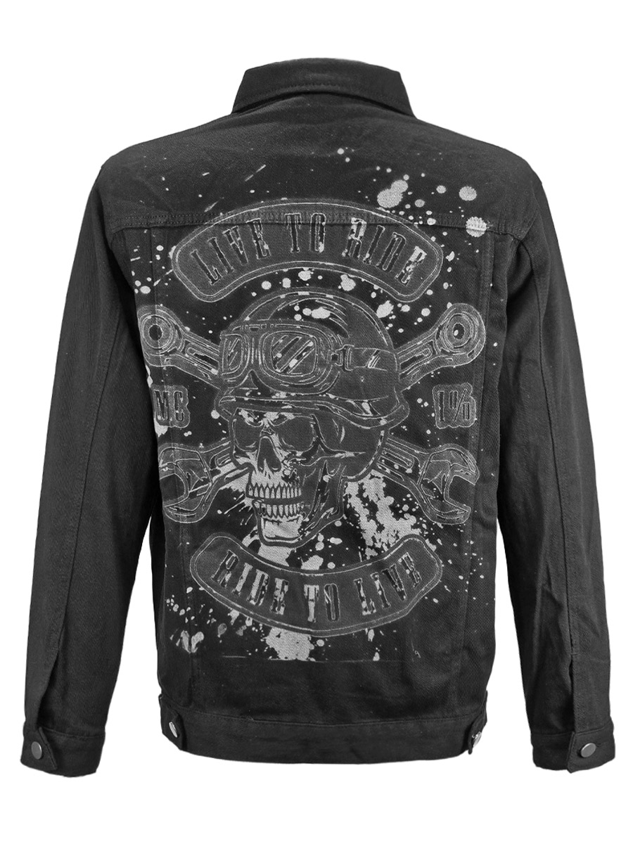 Куртка джинсовая черная Live To Ride Scull - фото 1 - rockbunker.ru