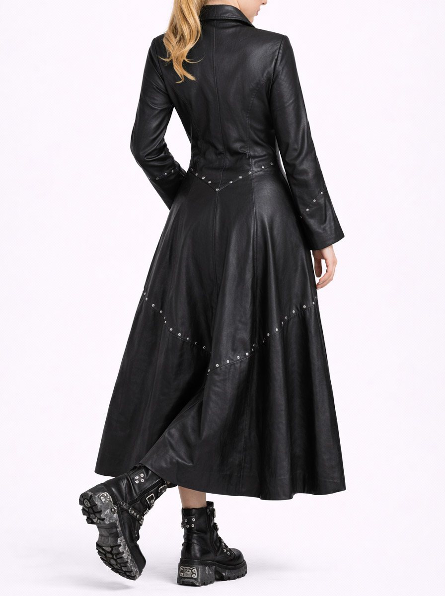 Плащ женский кожаный RockMerch с кнопками - фото 2 - rockbunker.ru