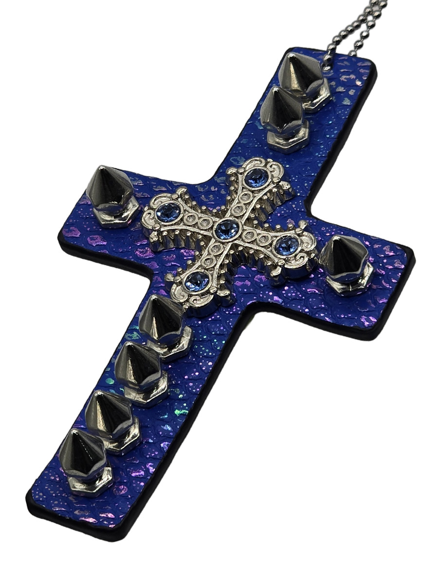 Подвеска Кресты стразы с Шипами синий - фото 1 - rockbunker.ru