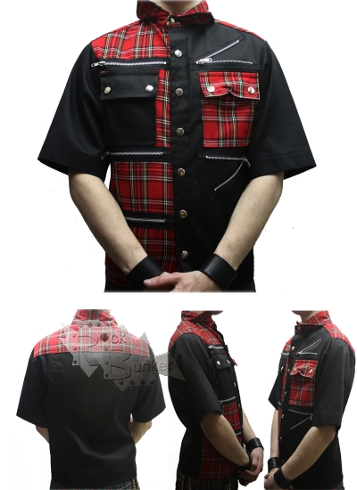 Рубашка Hacker 010 с короткими рукавами красно-черная - фото 1 - rockbunker.ru