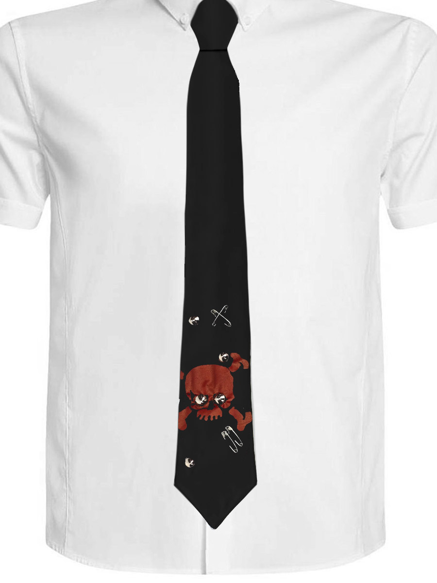 Галстук череп оранжевый с булавками и клепками - фото 1 - rockbunker.ru