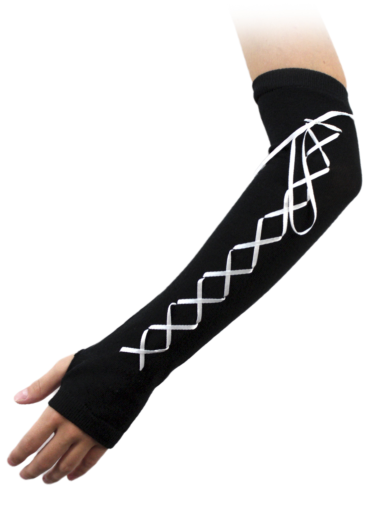 Перчатки-митенки Arm Warmer с лентами белые - фото 1 - rockbunker.ru