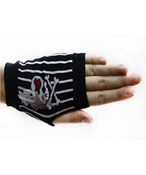 Перчатки-митенки Arm Warmer в полоску с черепом - фото 2 - rockbunker.ru
