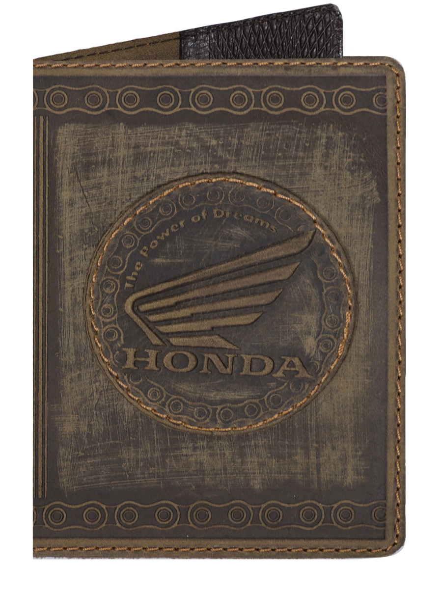 Обложка на паспорт Honda кожаная Темно-Коричневая - фото 1 - rockbunker.ru