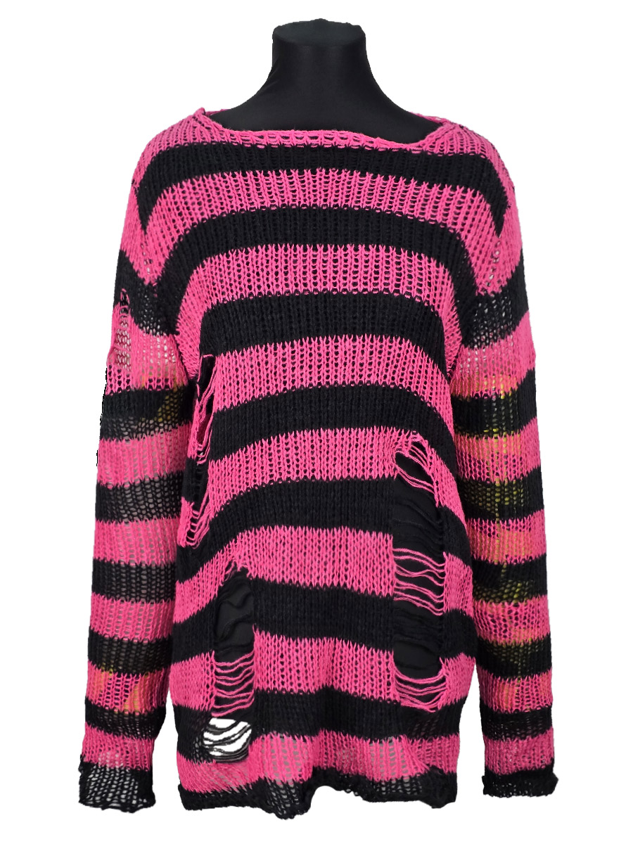 Свитер рваный оверсайз розовые цвета - фото 1 - rockbunker.ru