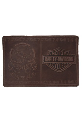 Обложка на паспорт Harley-Davidson кожаная коричневая - фото 1 - rockbunker.ru