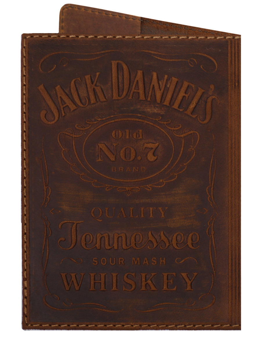 Обложка на паспорт Jack Daniels кожаная Темно-Коричневая - фото 2 - rockbunker.ru