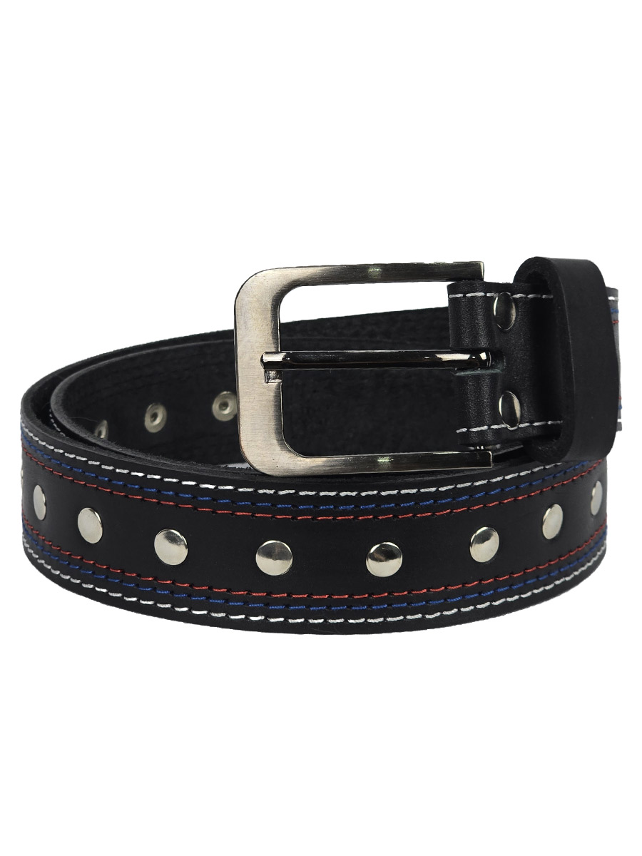 Ремнь кожаный Rebel State Заклепки Три Строчки - фото 1 - rockbunker.ru